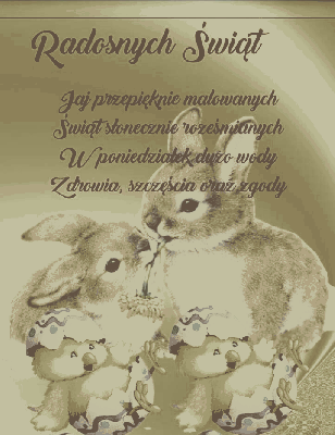 Króliczki i kurczaki z życzeniami Wielkanocnymi